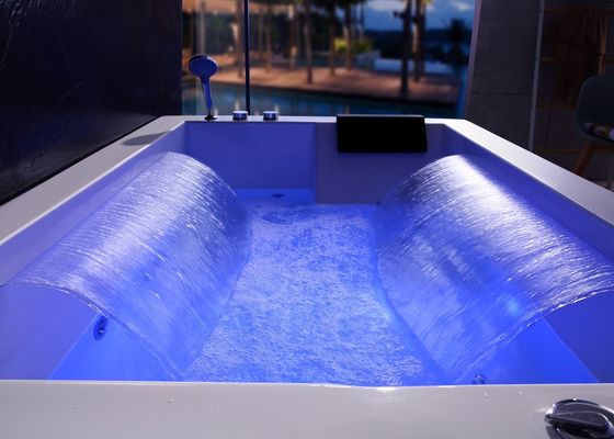 Ladodo E-8007 Dos personas Acrílico Autónomo Rectángulo bañera con cascada doble