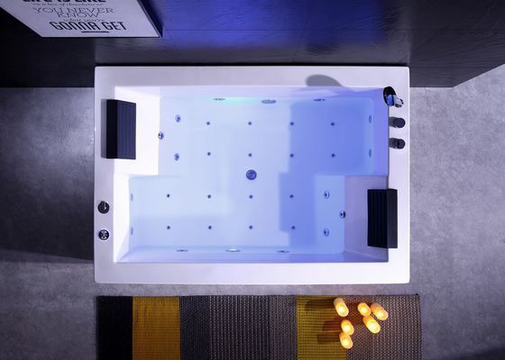 Ladodo E-8007 Dos personas Acrílico Autónomo Rectángulo bañera con cascada doble