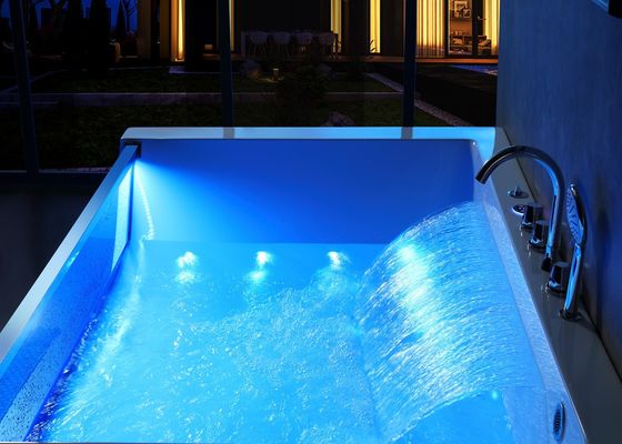 2 personas delantera bañera de esquina de vidrio LED con función de masaje
