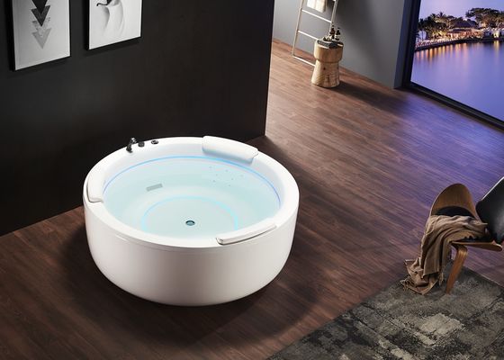 D1600mm bañera de masaje redonda con 2 tiras interiores de LED bañera oculta de burbujas - Adaptación para 3 personas para espacios pequeños